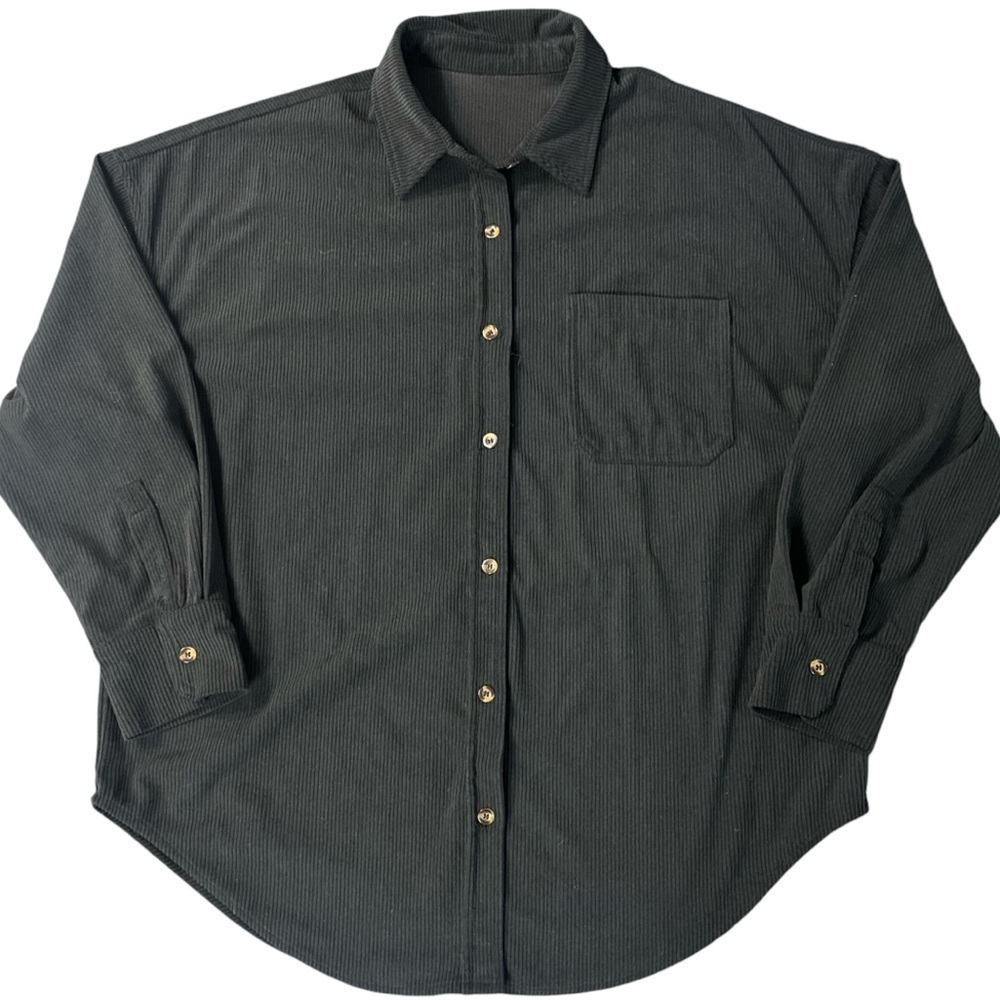 Black Corduroy Button Down Long Sleeve Oversized Jacket Shacket Size Large